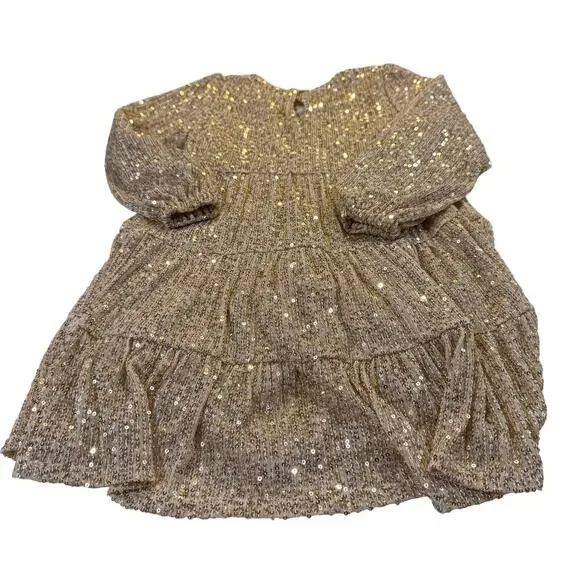 Chelsea & Violet Girls Toddler 3T Gold Sequin Long Sleeve Dress - Picture 4 of 8